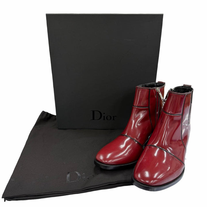 未使用品▼DIOR ディオール オム 09AW HEEL BOOTS パテントレザー クリス期初期 サイドジップ ショートブーツ レッド 41 箱付き メンズ