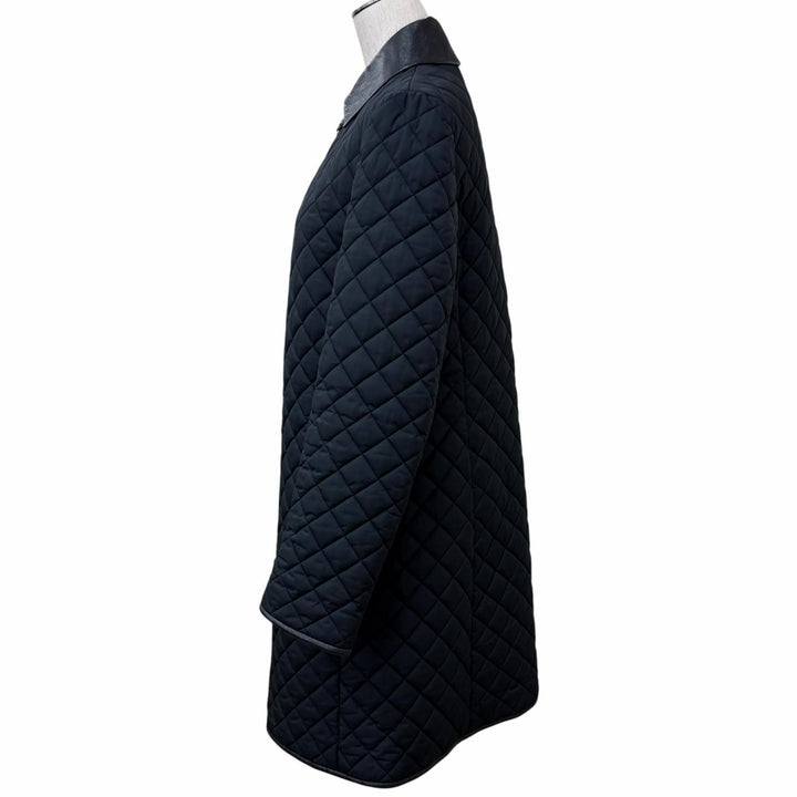 美品★Salvatore Ferragamo サルヴァトーレフェラガモ ガンチーニ金具 レザー使い キルティング コート ブラック 42 伊製 正規品