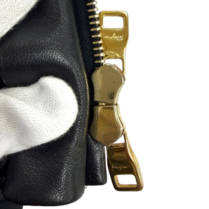 美品★Salvatore Ferragamo サルヴァトーレフェラガモ ガンチーニ金具 レザー使い キルティング コート ブラック 42 伊製 正規品