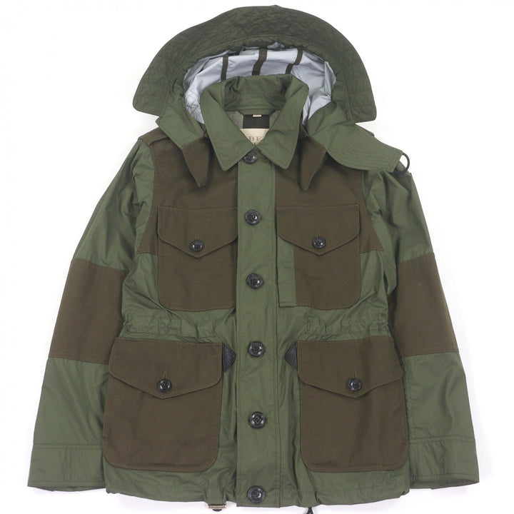 美品□BURBERRY バーバリー ブリット 4015992 リネン混 素材切り替え 裏チェック柄 フィールドジャケット ミリタリーコート S 正規品
