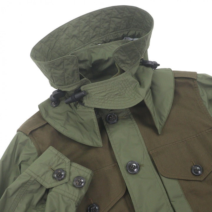 美品□BURBERRY バーバリー ブリット 4015992 リネン混 素材切り替え 裏チェック柄 フィールドジャケット ミリタリーコート S 正規品