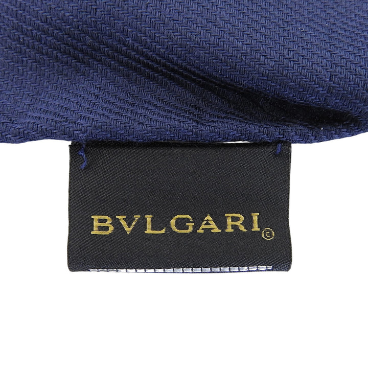 未使用品▲BVLGARI ブルガリ シルク ウール ロゴマニア LETTERE MAXI METAL ストール ネイビー 箱付き イタリア製 正規品 レディース