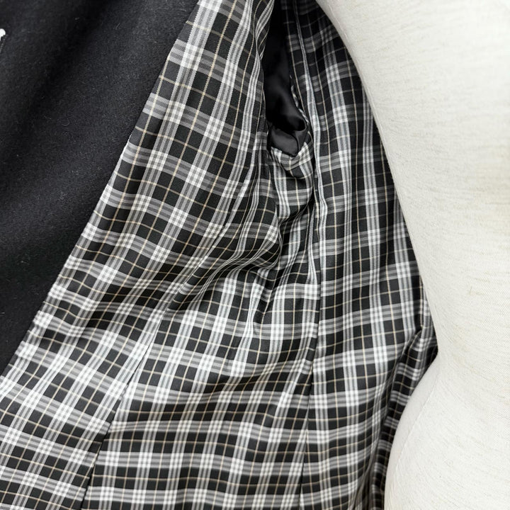 極美品★BURBERRY BLUE LABEL バーバリーブルーレーベル アンゴラ混 ラクーンファー・フード付 裏地チェック柄 コート 黒 40 正規品
