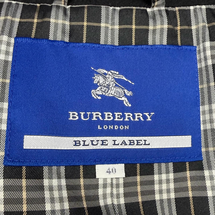 極美品★BURBERRY BLUE LABEL バーバリーブルーレーベル アンゴラ混 ラクーンファー・フード付 裏地チェック柄 コート 黒 40 正規品