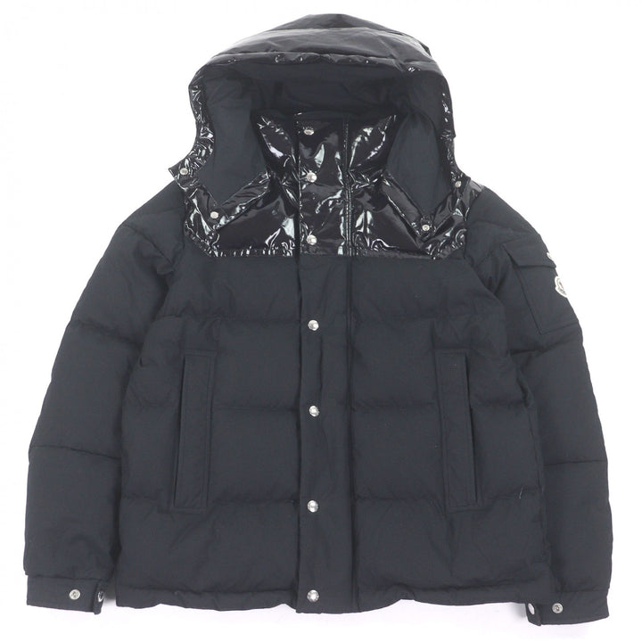 美品□MONCLER モンクレール 2022年製 CHARDON GIUBBOTTO ロゴワッペン 素材切替 ダウンジャケット ダークネイビー 2 正規品 メンズ