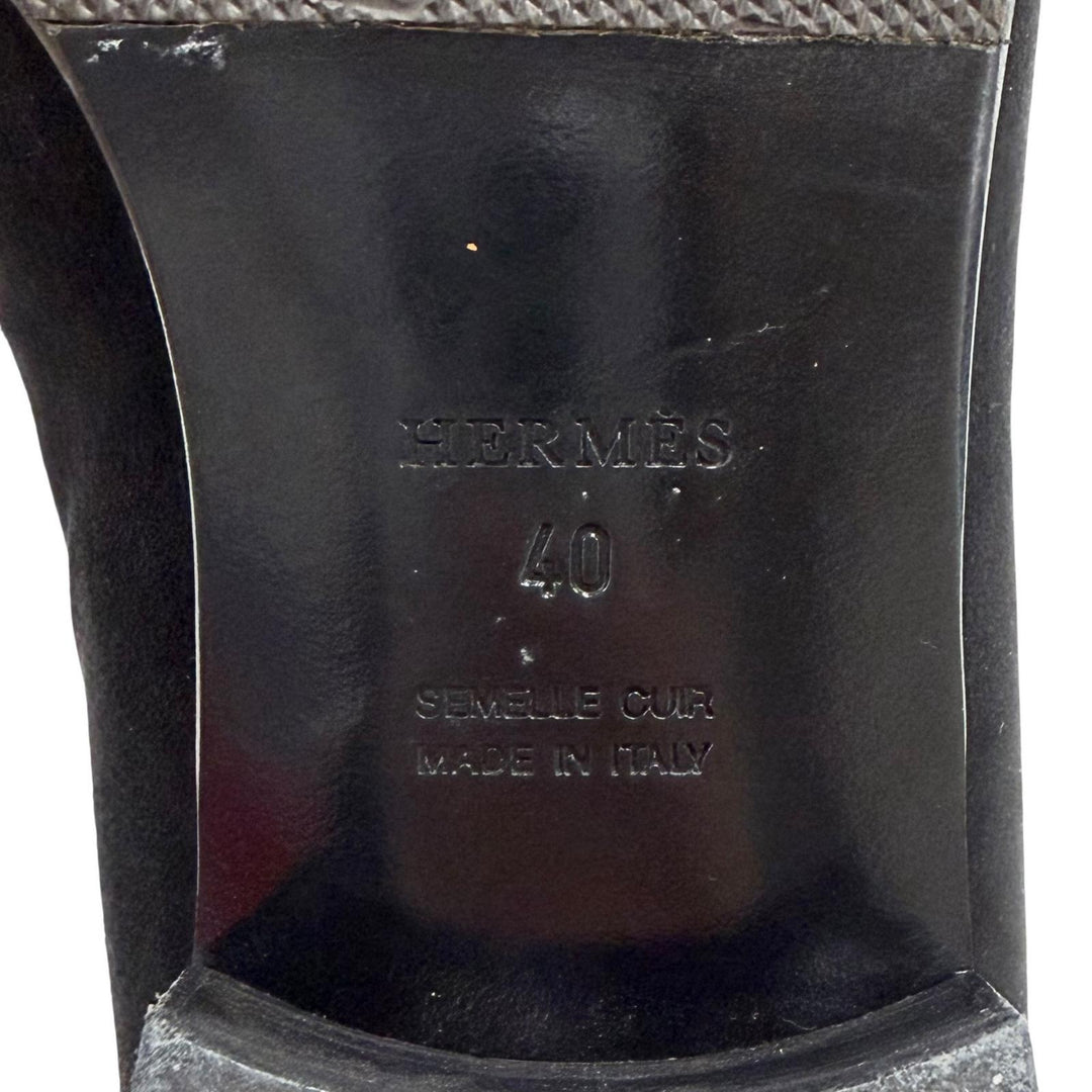 極美品◇HERMES エルメス ヴィンテージ コンスタンス シルバー金具 H金具 スウェードレザー ローファー 黒 40 イタリア製 レディース