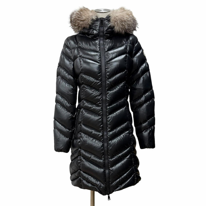 美品◇MONCLER モンクレール FULMAR ロゴワッペン フォクスファー付き ZIP ダウンコート ブラック 0 ハンガー・ガーメント付 レディース
