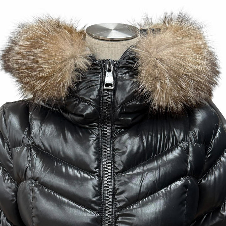 美品◇MONCLER モンクレール FULMAR ロゴワッペン フォクスファー付き ZIP ダウンコート ブラック 0 ハンガー・ガーメント付 レディース