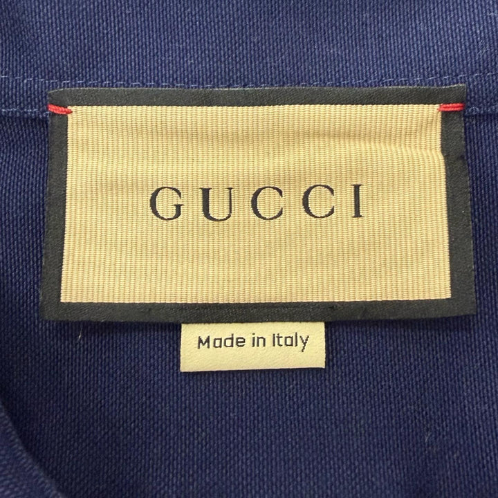 美品□GUCCI グッチ 762163 ロゴ入り コットンキャンバスジャケット ブルゾンジャケット ネイビー 50 イタリア製 正規品 保存袋付き