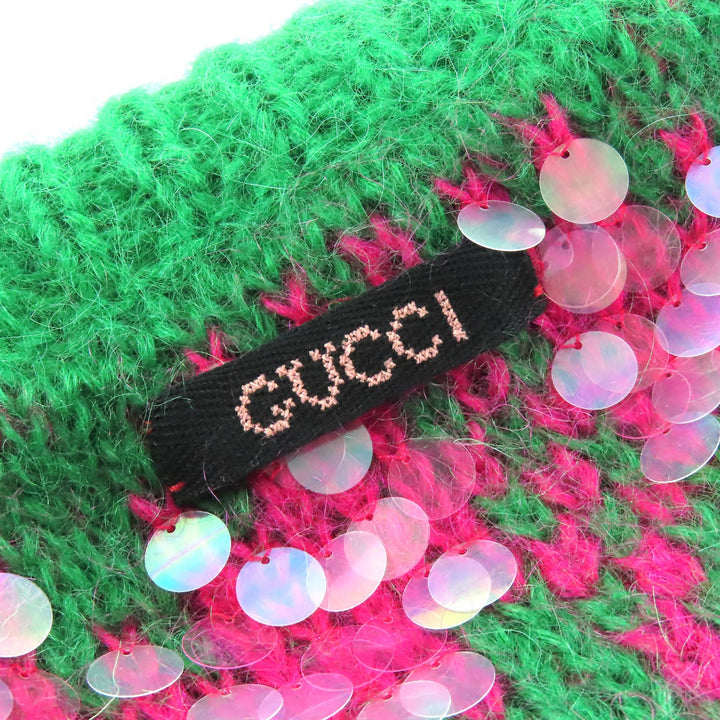 未使用品△GUCCI グッチ 2023年製 713233 スパンコール クロップド丈 モヘヤブレンド 長袖 ニット セーター グリーン ピンク XS 正規品