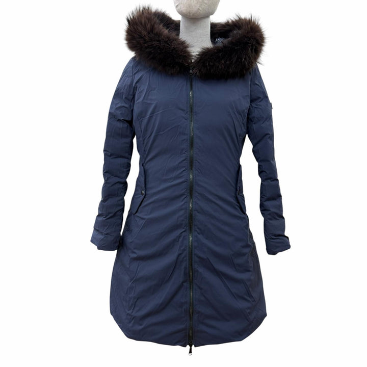 美品☆TATRAS タトラス LTAT20A4706 ISERA リバーシブル ファー・フード付 ZIP UP ダウンコート ネイビー 03 正規品 レディース