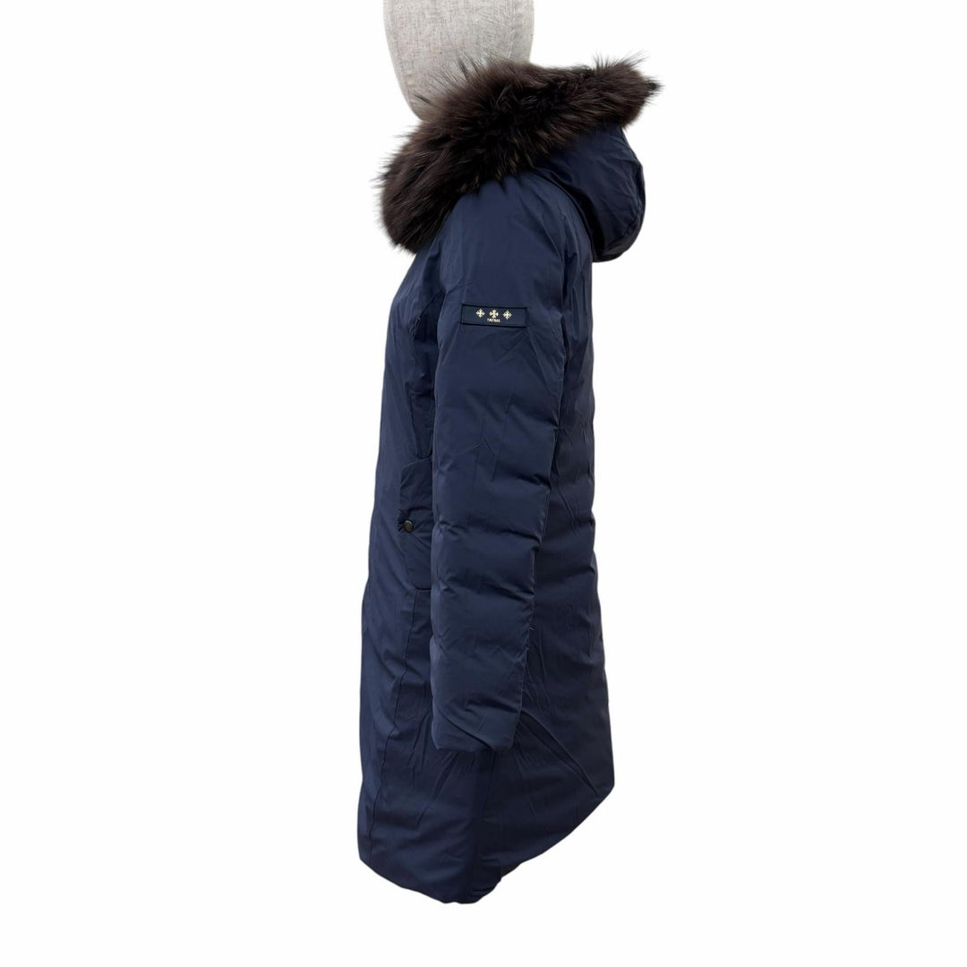 美品☆TATRAS タトラス LTAT20A4706 ISERA リバーシブル ファー・フード付 ZIP UP ダウンコート ネイビー 03 正規品 レディース