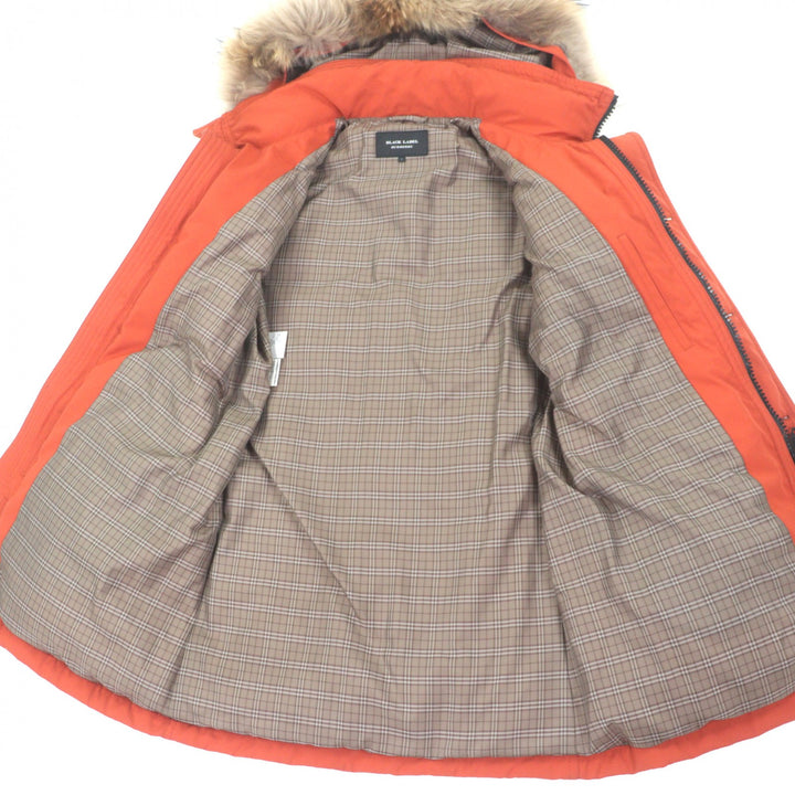 美品▼BURBERRY BLACK LABEL バーバリーブラックレーベル ファー付き フーデッド WZIPUP ダウンジャケット オレンジ L 正規品 メンズ