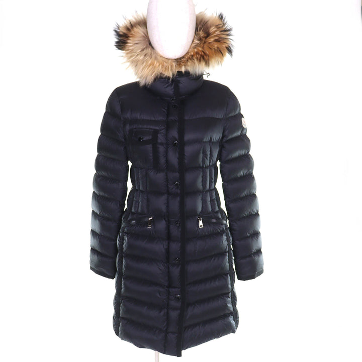 美品△MONCLER モンクレール HERMIFUR エルミファー ロゴワッペン ファー・フード付き ダウンコート ブラック 1 正規品 レディース