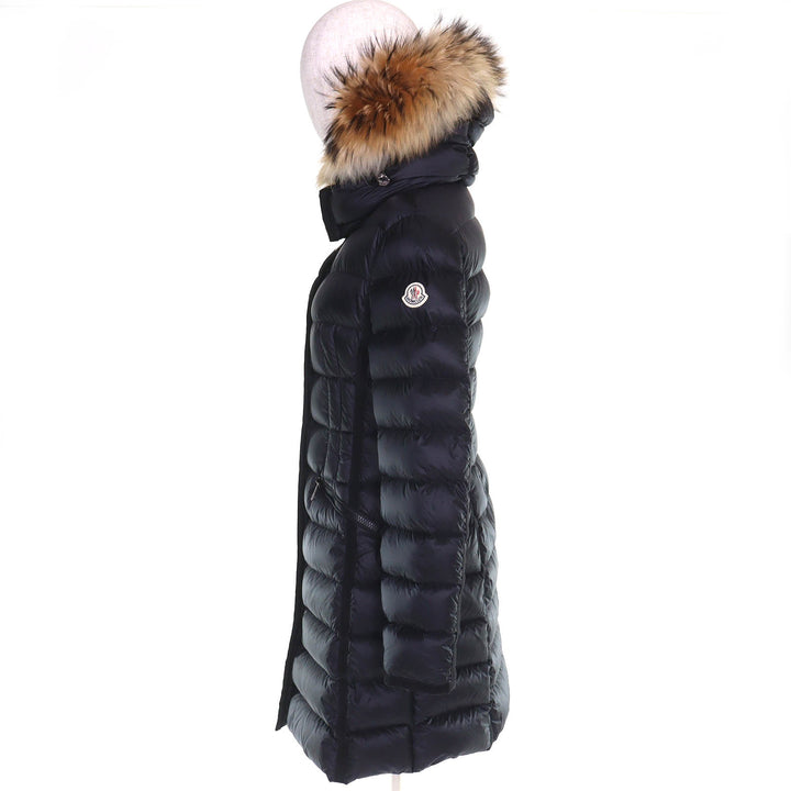 美品△MONCLER モンクレール HERMIFUR エルミファー ロゴワッペン ファー・フード付き ダウンコート ブラック 1 正規品 レディース