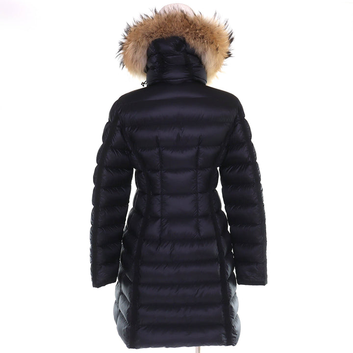 美品△MONCLER モンクレール HERMIFUR エルミファー ロゴワッペン ファー・フード付き ダウンコート ブラック 1 正規品 レディース