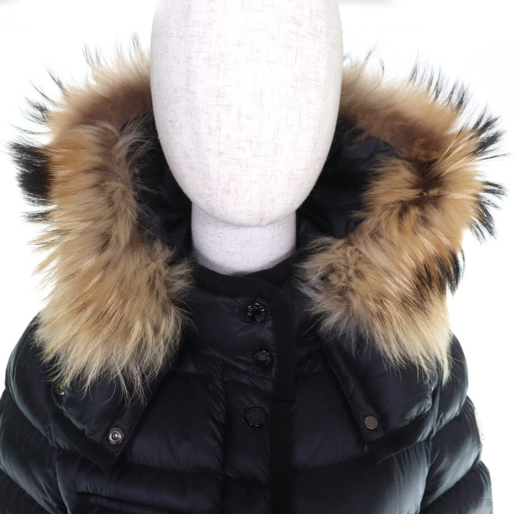 美品△MONCLER モンクレール HERMIFUR エルミファー ロゴワッペン ファー・フード付き ダウンコート ブラック 1 正規品 レディース