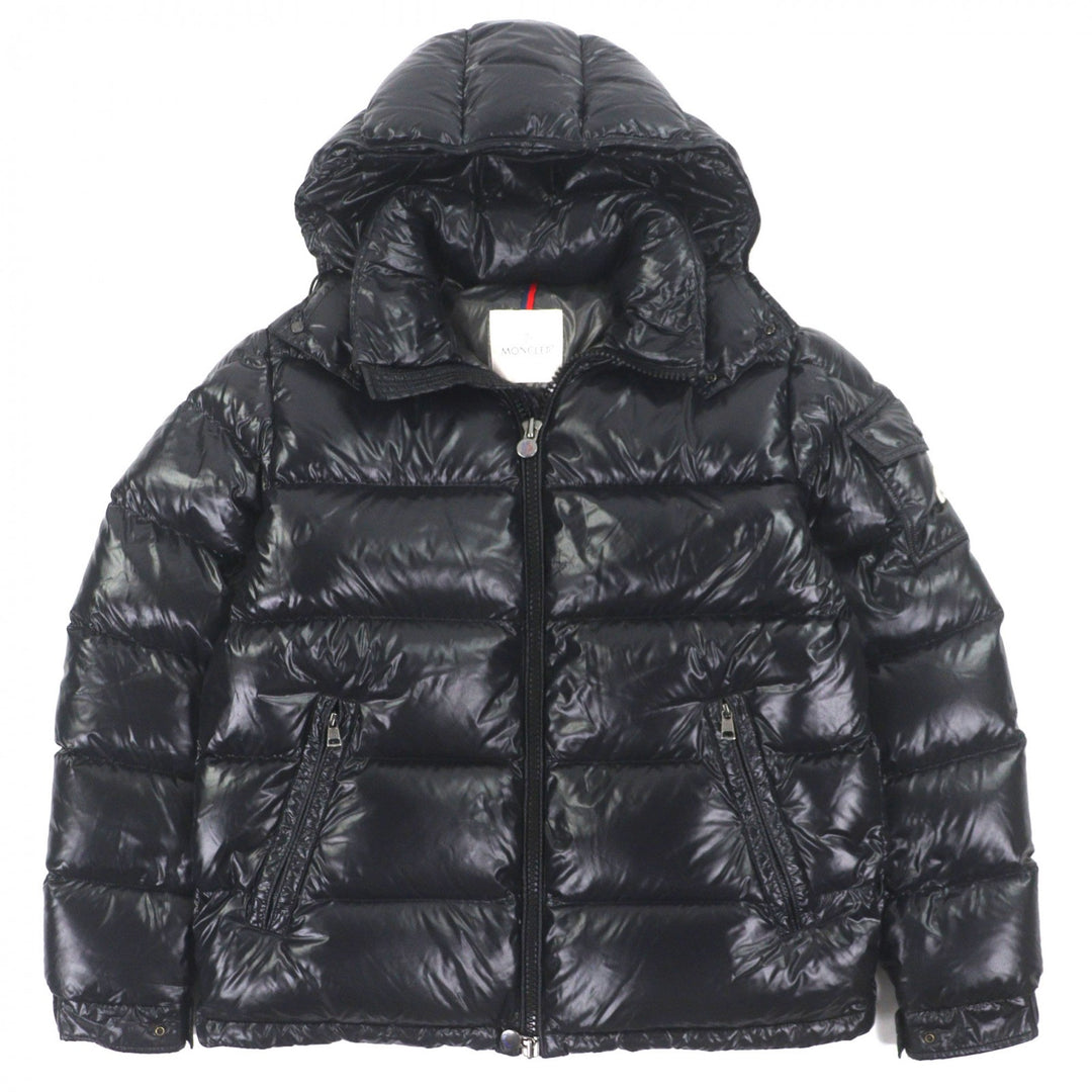 美品▼MONCLER モンクレール 24AW MAYA マヤ ロゴワッペン付 フーデッド WZIPUP ダウンジャケット ブラック 4 イタリア製 正規品 メンズ