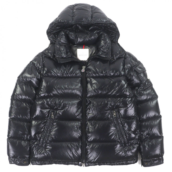美品▼MONCLER モンクレール 24AW MAYA マヤ ロゴワッペン付 フーデッド WZIPUP ダウンジャケット ブラック 4 イタリア製 正規品 メンズ