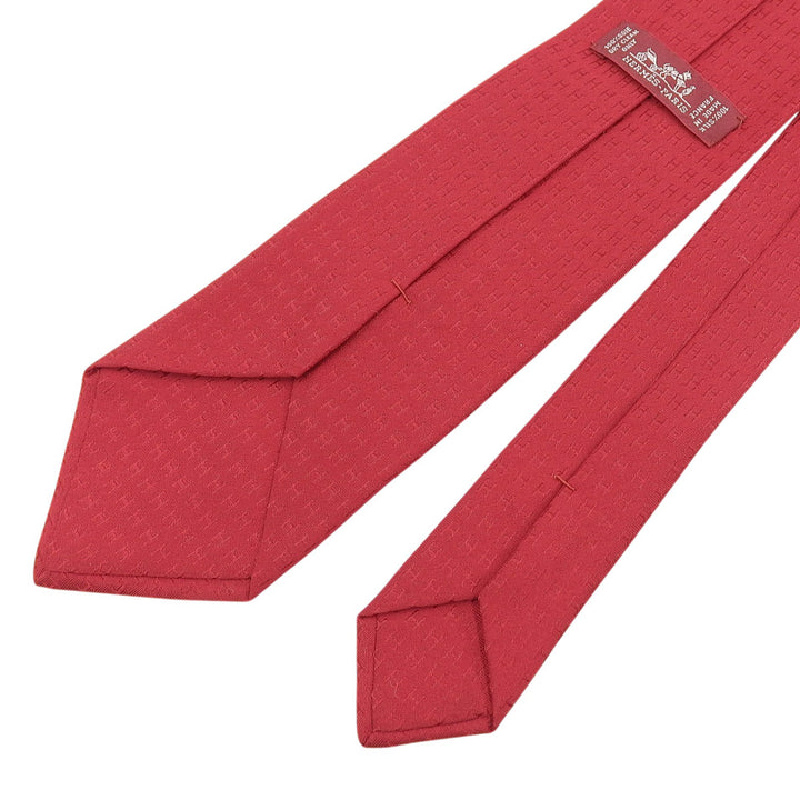 極美品▲HERMES エルメス ファソネ シルク100％ H総柄 シルクツイルタイ ネクタイ 8CM レッド フランス製 メンズ
