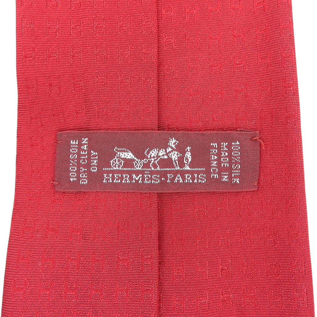 極美品▲HERMES エルメス ファソネ シルク100％ H総柄 シルクツイルタイ ネクタイ 8CM レッド フランス製 メンズ