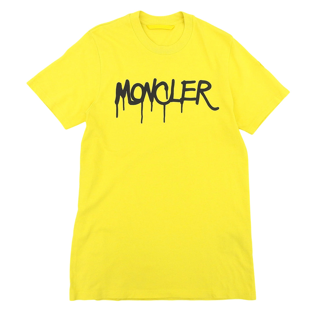 極美品▲MONCLER モンクレール 2023年製 T SHIRT SS コットン100％ ロゴプリント ワッペン付 半袖Ｔシャツ イエロー S 正規品 メンズ