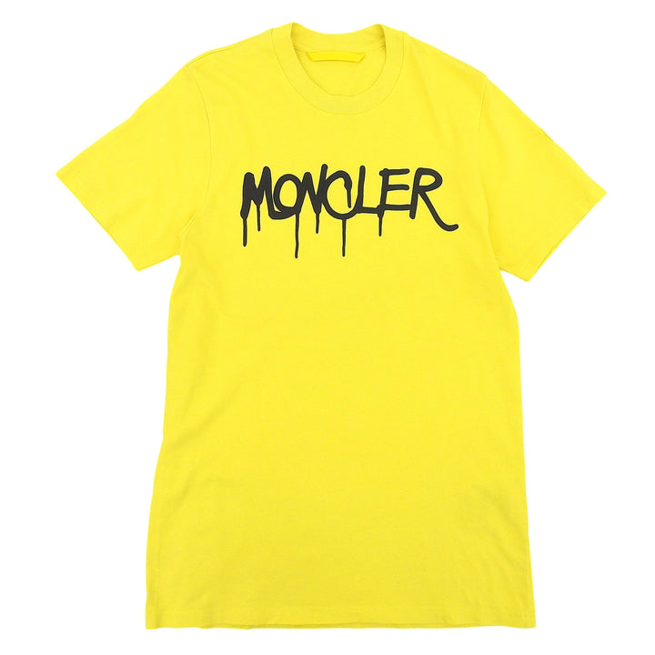 極美品▲MONCLER モンクレール 2023年製 T SHIRT SS コットン100％ ロゴプリント ワッペン付 半袖Ｔシャツ イエロー S 正規品 メンズ