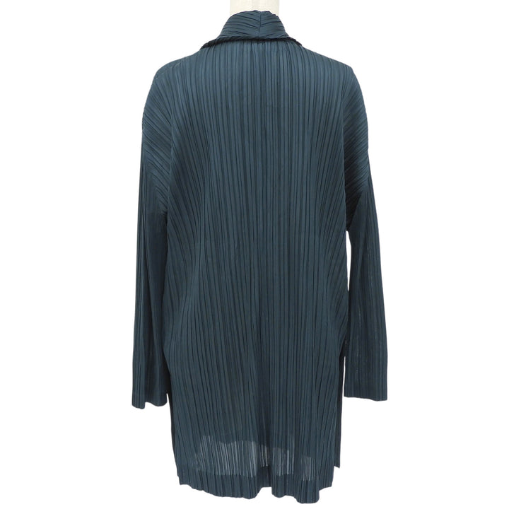 極美品▲PLEATS PLEASE プリーツプリーズ イッセイミヤケ PP93-JA572 ロング カーディガン グリーン 3 日本製 正規品 レディース