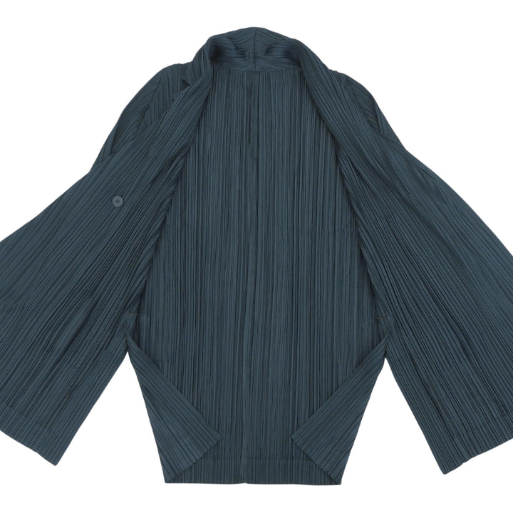 極美品▲PLEATS PLEASE プリーツプリーズ イッセイミヤケ PP93-JA572 ロング カーディガン グリーン 3 日本製 正規品 レディース