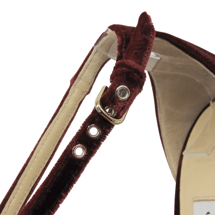 未使用品▲JIMMY CHOO ジミーチュウ PATTIE130 アンクルストラップ ベロア サンダル ボルドー 36 イタリア製 レディース 保存袋付き