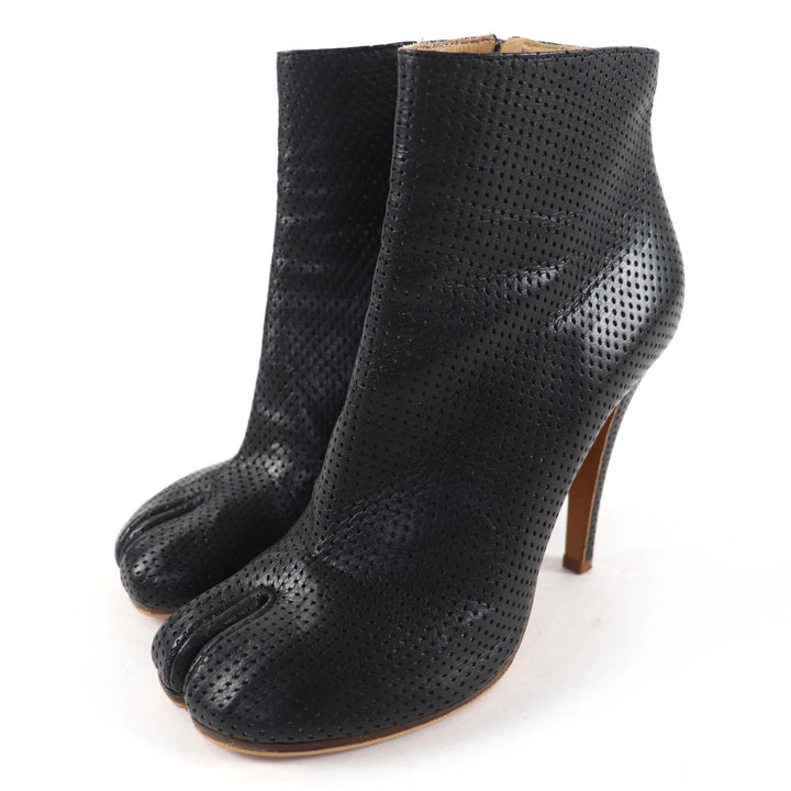 極美品☆Maison Margiela 22 メゾンマルジェラ22 Tabi タビ パンチング レザー ショートブーツ アンクルブーツ ブラック 37 イタリア製