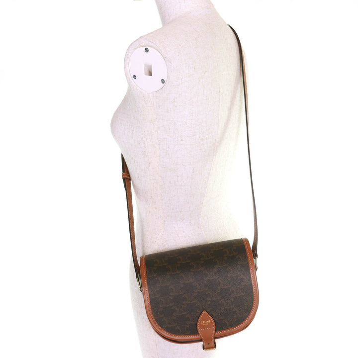 極美品△CELINE セリーヌ 19150 Folco Medium ミディアム フォルコ トリオンフキャンバス ショルダーバッグ タン ブラウン レディース