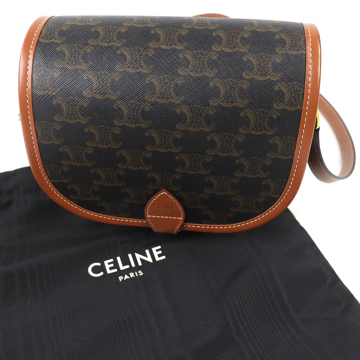 極美品△CELINE セリーヌ 19150 Folco Medium ミディアム フォルコ トリオンフキャンバス ショルダーバッグ タン ブラウン レディース