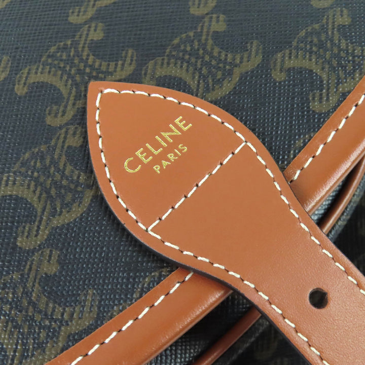 極美品△CELINE セリーヌ 19150 Folco Medium ミディアム フォルコ トリオンフキャンバス ショルダーバッグ タン ブラウン レディース