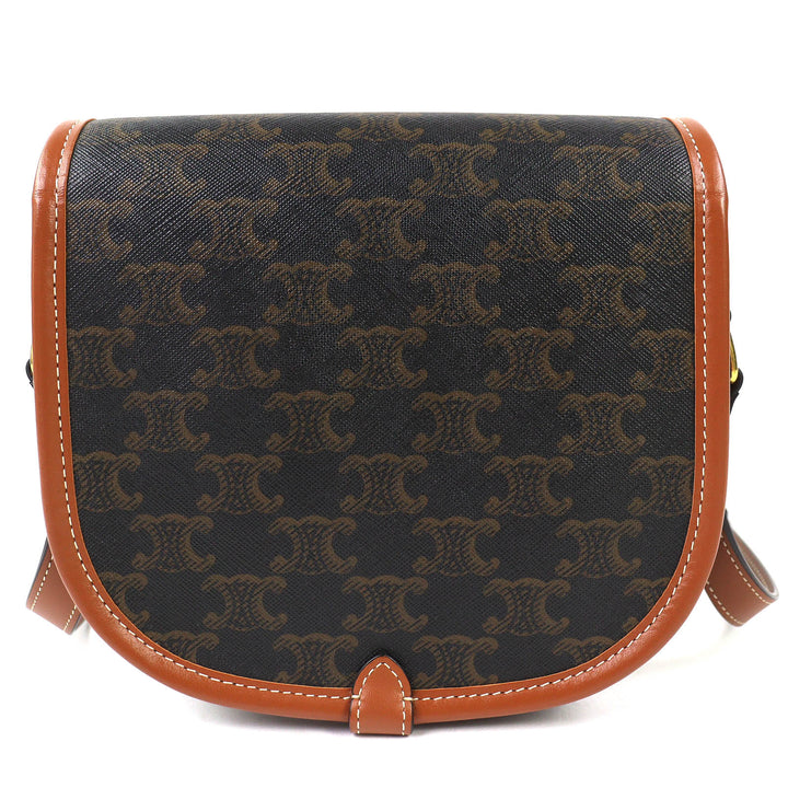 極美品△CELINE セリーヌ 19150 Folco Medium ミディアム フォルコ トリオンフキャンバス ショルダーバッグ タン ブラウン レディース