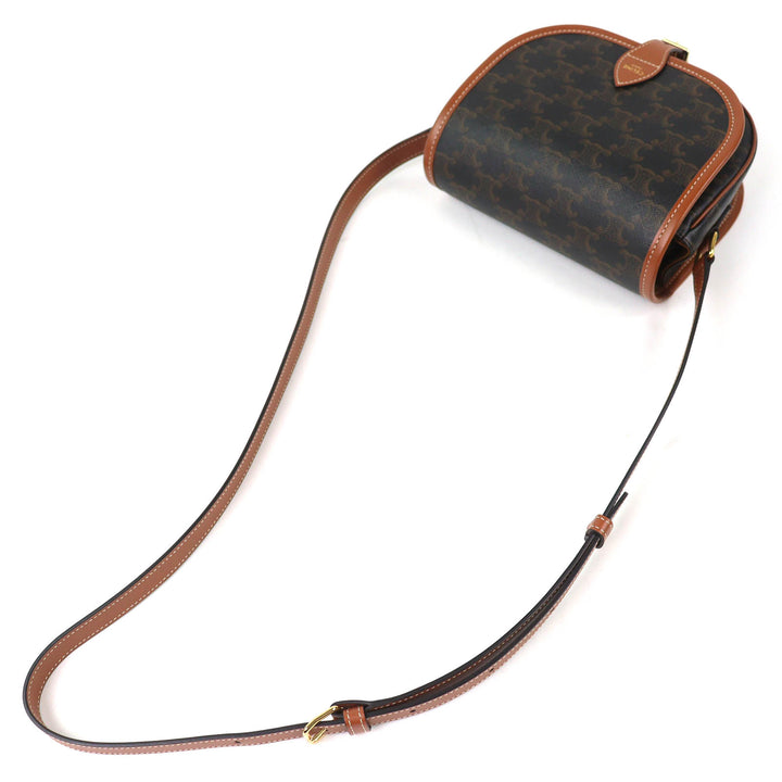 極美品△CELINE セリーヌ 19150 Folco Medium ミディアム フォルコ トリオンフキャンバス ショルダーバッグ タン ブラウン レディース