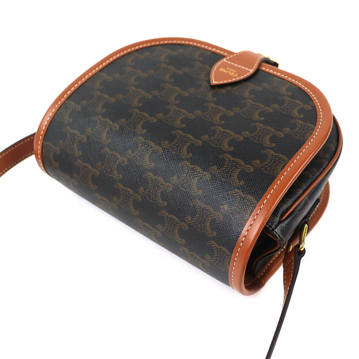 極美品△CELINE セリーヌ 19150 Folco Medium ミディアム フォルコ トリオンフキャンバス ショルダーバッグ タン ブラウン レディース