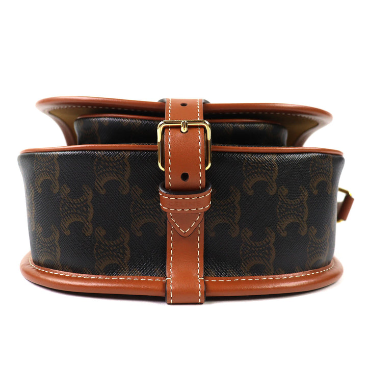 極美品△CELINE セリーヌ 19150 Folco Medium ミディアム フォルコ トリオンフキャンバス ショルダーバッグ タン ブラウン レディース