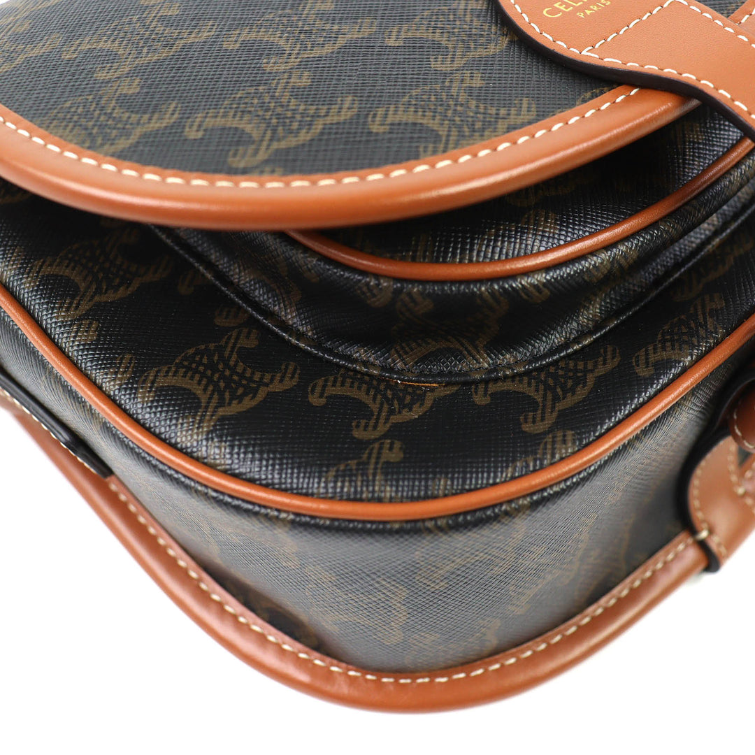 極美品△CELINE セリーヌ 19150 Folco Medium ミディアム フォルコ トリオンフキャンバス ショルダーバッグ タン ブラウン レディース