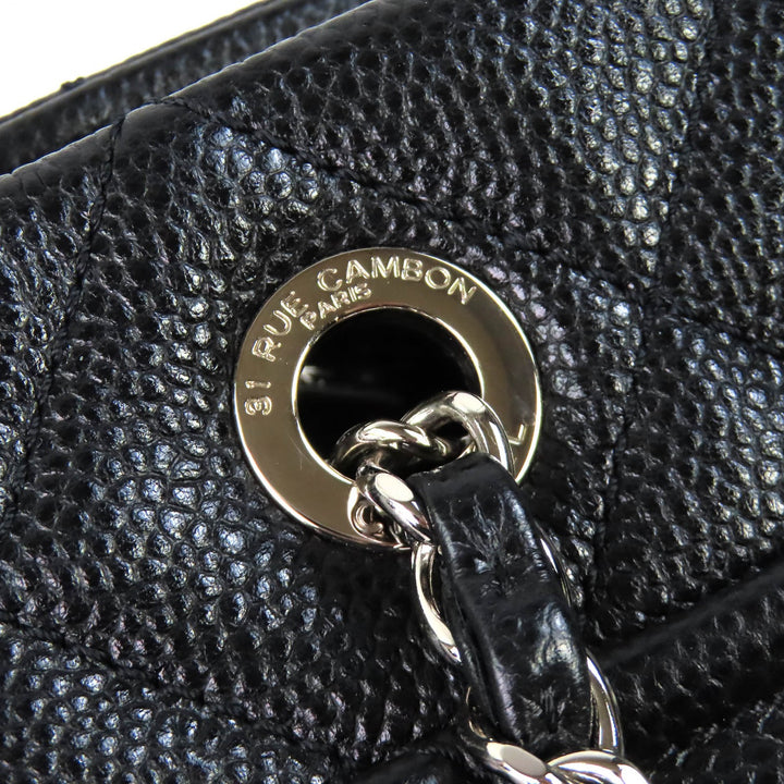 極美品△CHANEL シャネル A67294 キャビアスキン ココマーク マトラッセ チェーン トートバッグ ブラック シルバー金具 保存袋付き 伊製