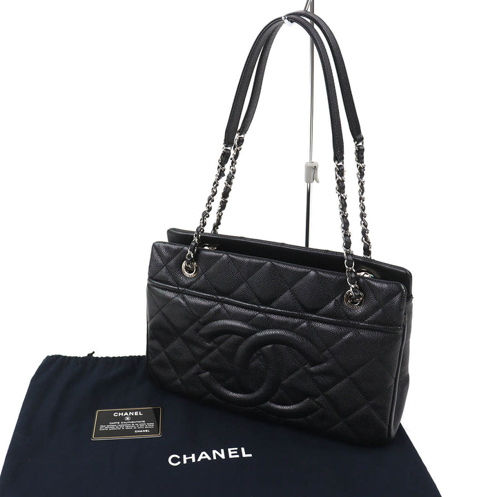 極美品△CHANEL シャネル A67294 キャビアスキン ココマーク マトラッセ チェーン トートバッグ ブラック シルバー金具 保存袋付き 伊製