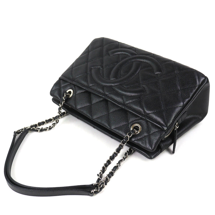 極美品△CHANEL シャネル A67294 キャビアスキン ココマーク マトラッセ チェーン トートバッグ ブラック シルバー金具 保存袋付き 伊製