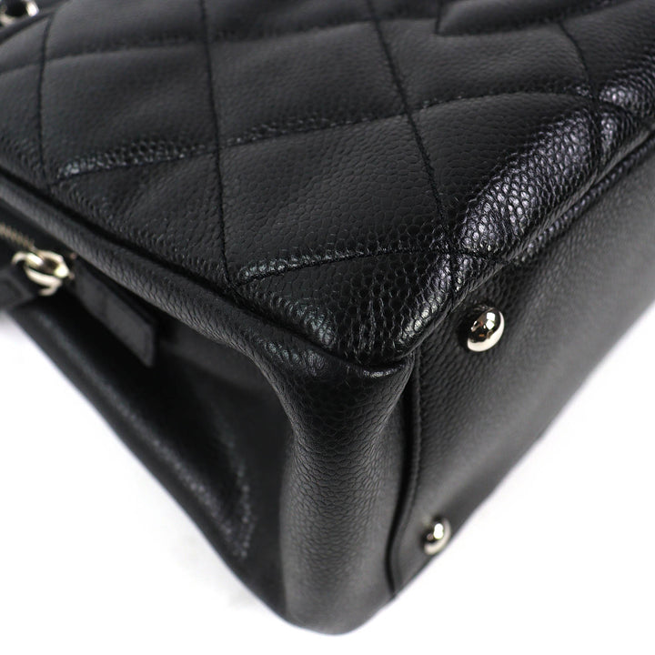 極美品△CHANEL シャネル A67294 キャビアスキン ココマーク マトラッセ チェーン トートバッグ ブラック シルバー金具 保存袋付き 伊製