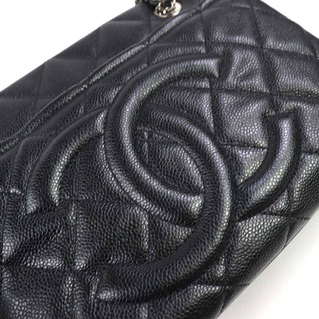 極美品△CHANEL シャネル A67294 キャビアスキン ココマーク マトラッセ チェーン トートバッグ ブラック シルバー金具 保存袋付き 伊製
