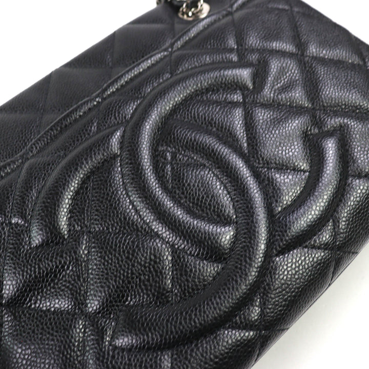 極美品△CHANEL シャネル A67294 キャビアスキン ココマーク マトラッセ チェーン トートバッグ ブラック シルバー金具 保存袋付き 伊製