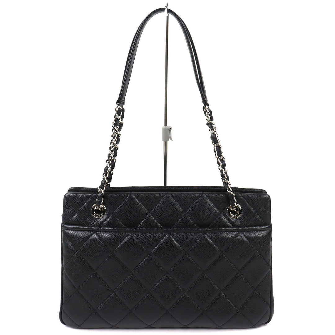 極美品△CHANEL シャネル A67294 キャビアスキン ココマーク マトラッセ チェーン トートバッグ ブラック シルバー金具 保存袋付き 伊製