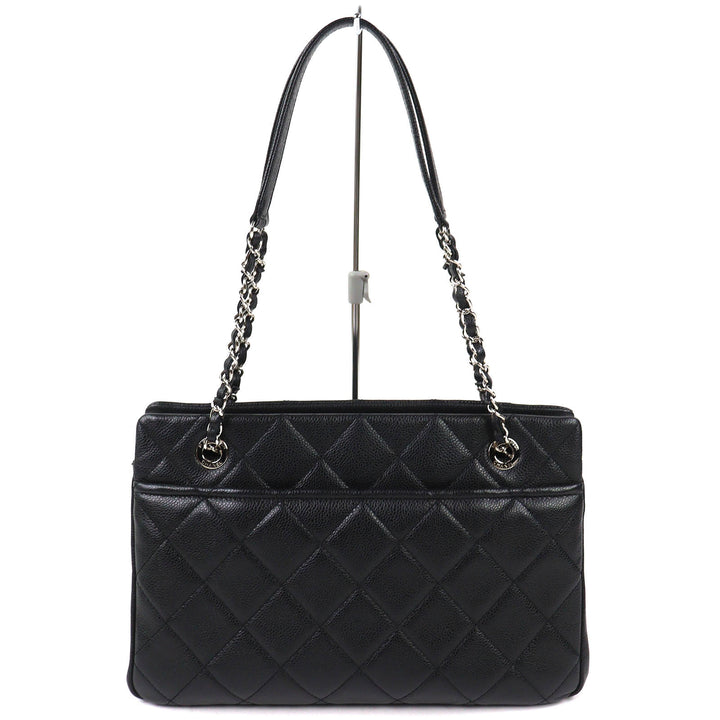 極美品△CHANEL シャネル A67294 キャビアスキン ココマーク マトラッセ チェーン トートバッグ ブラック シルバー金具 保存袋付き 伊製
