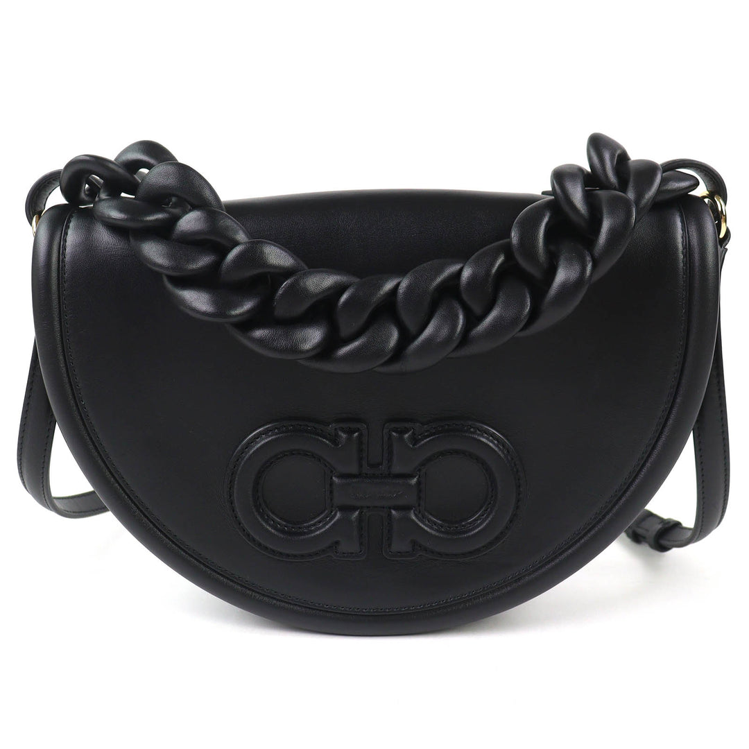 美品△Salvatore Ferragamo サルヴァトーレフェラガモ 212748 AURA オーラ ガンチーニ 2WAY レザー ハンドバッグ ショルダーバッグ 黒