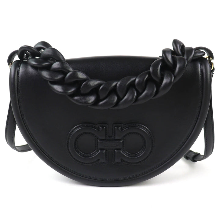 美品△Salvatore Ferragamo サルヴァトーレフェラガモ 212748 AURA オーラ ガンチーニ 2WAY レザー ハンドバッグ ショルダーバッグ 黒