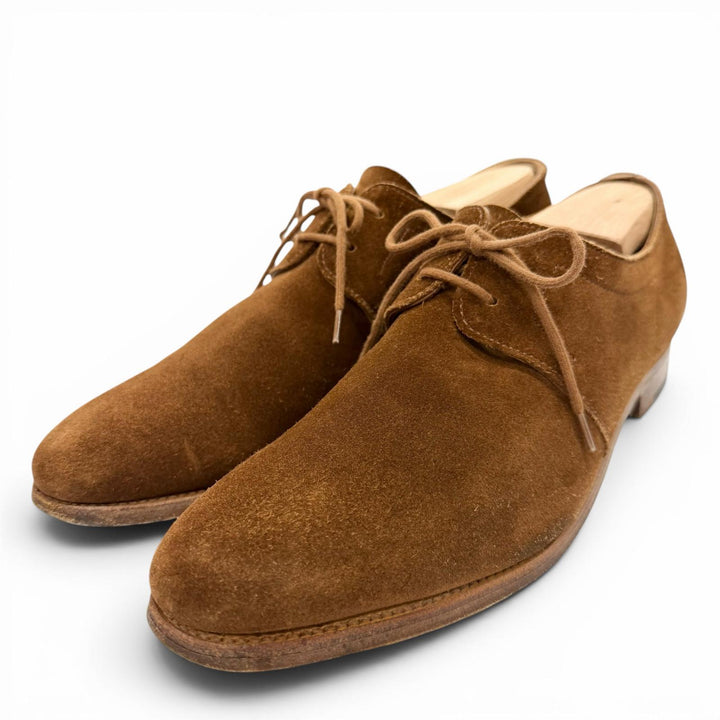 良品▼John Lobb ジョンロブ ドリフト スウェード レースアップ プレーントゥ レザーシューズ ブラウン 24cm相当 英国製 メンズ 箱付き